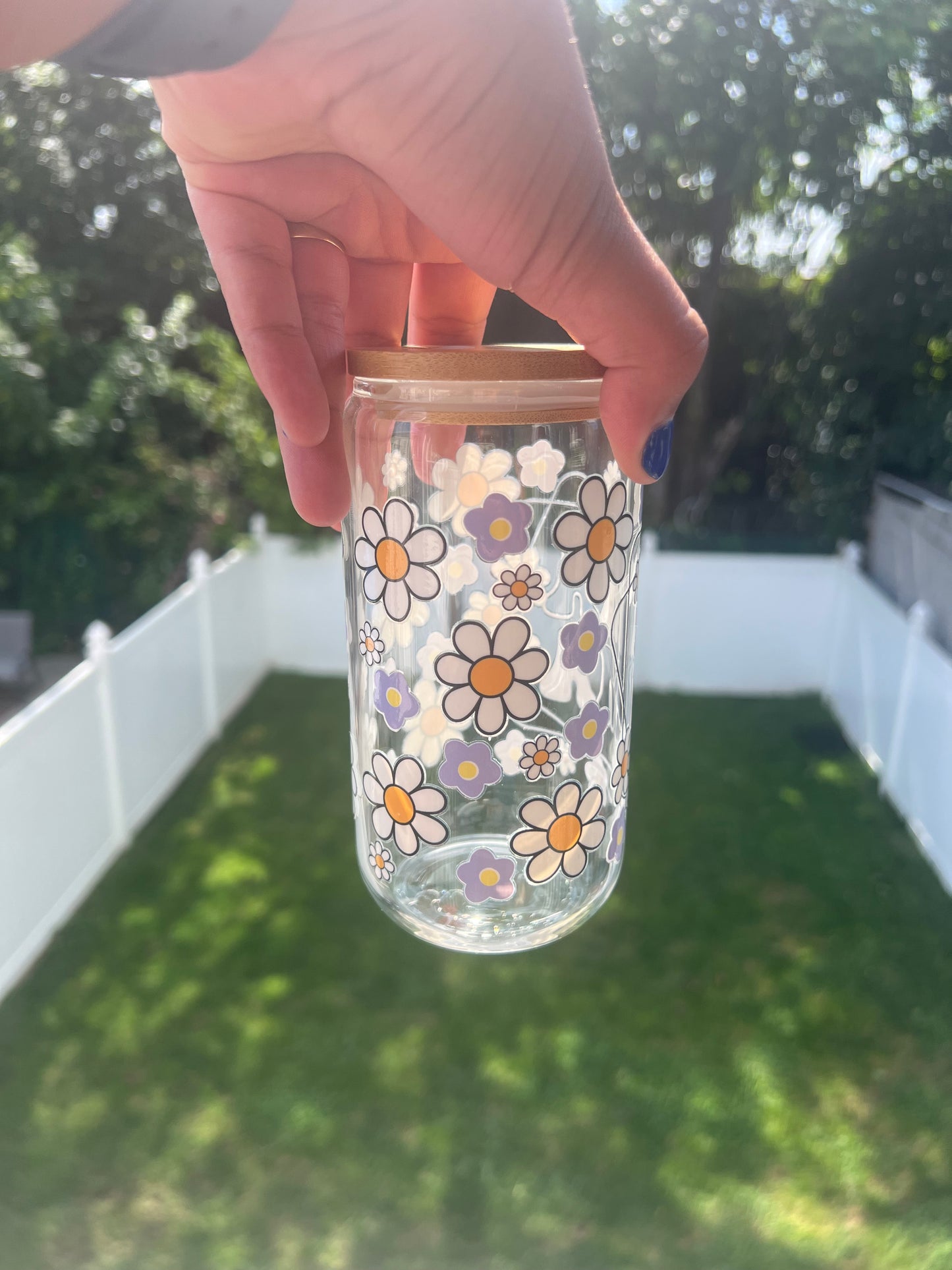 16 oz Glass Cup Mama Flower Decal
