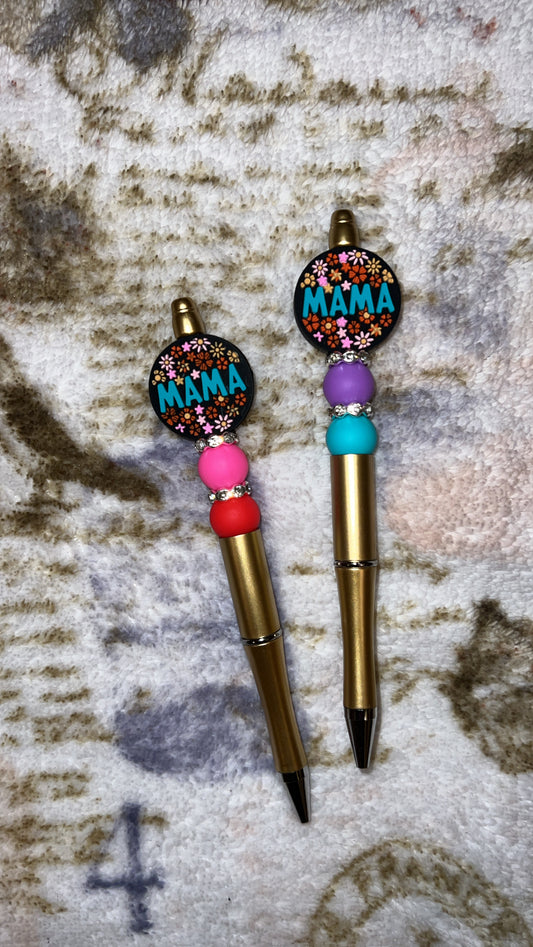 Mama Round Floral Beaded Pen