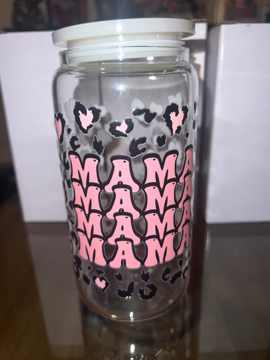 16 oz Glass Cup Mama White