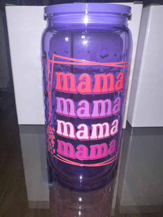 16 oz Glass Cup Mama Purple