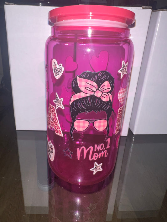 16 oz Glass Cup Mama Hot Pink