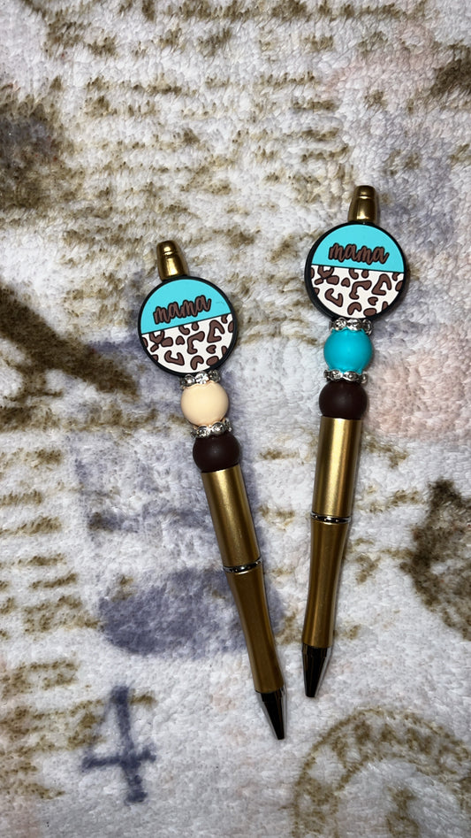 Mama Cheetah Print Beaded Pen